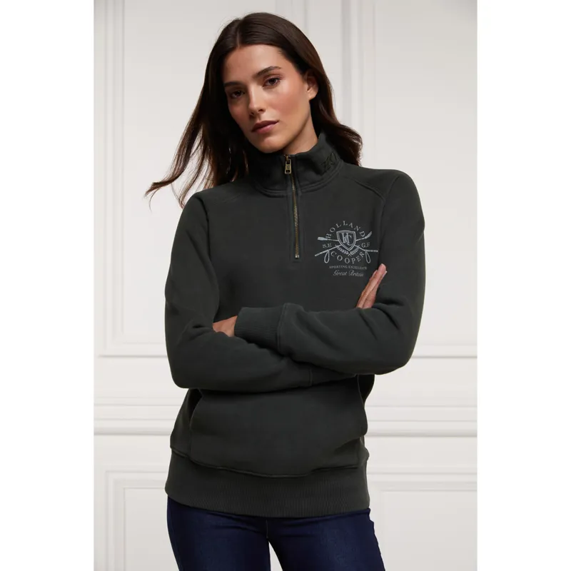 Holland Cooper Crest Zip Henley - Racing Green